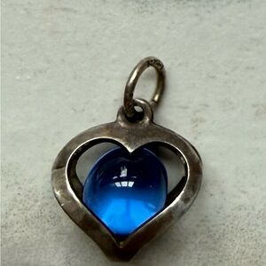 Alton Vintage Sterling Silver Heart Charm and Blue Cabachon Floating Accent